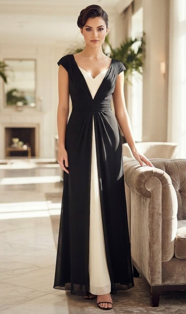 Stunning Tadashi Shoji high contrast monochrome design formal/evening gown